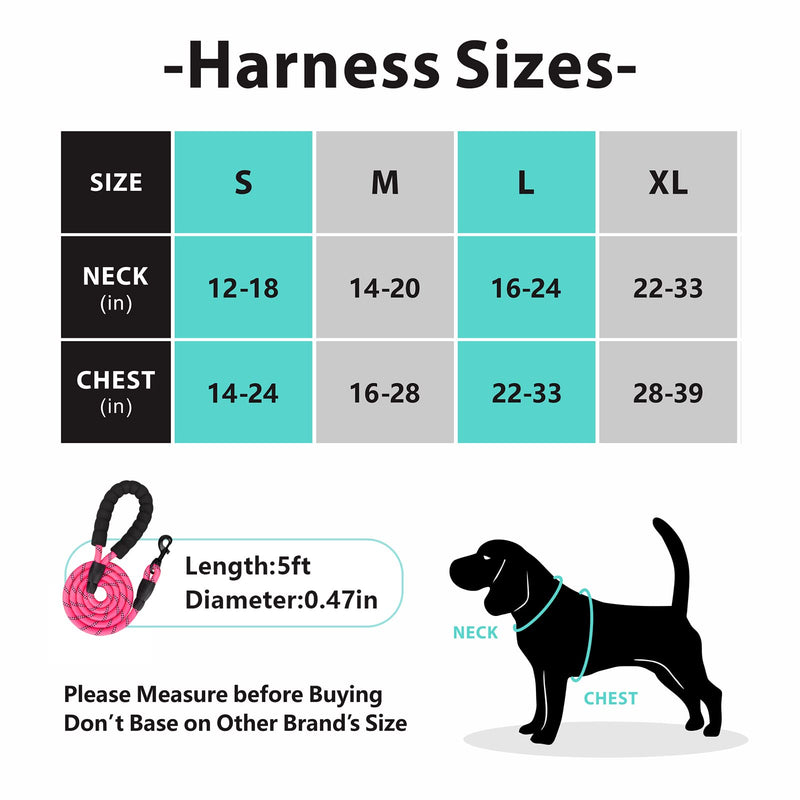 PoyPet Dog Harness and Leash Combo, Escape Proof No Pull Vest Harness, Reflective Adjustable Soft Padded Pet Harness with Handle for Small to Large Dogs Medium Pink - BeesActive Australia