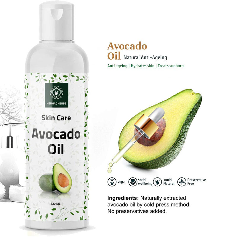 Avocado Oil 220 ml - For Hair, Skin, Face and Body Massage Oil - Therapeutic Grade Carrier Oil, Body Massage Oil & Moisturizer for Dry Skin, Body and Hair Moisturizer - BeesActive Australia