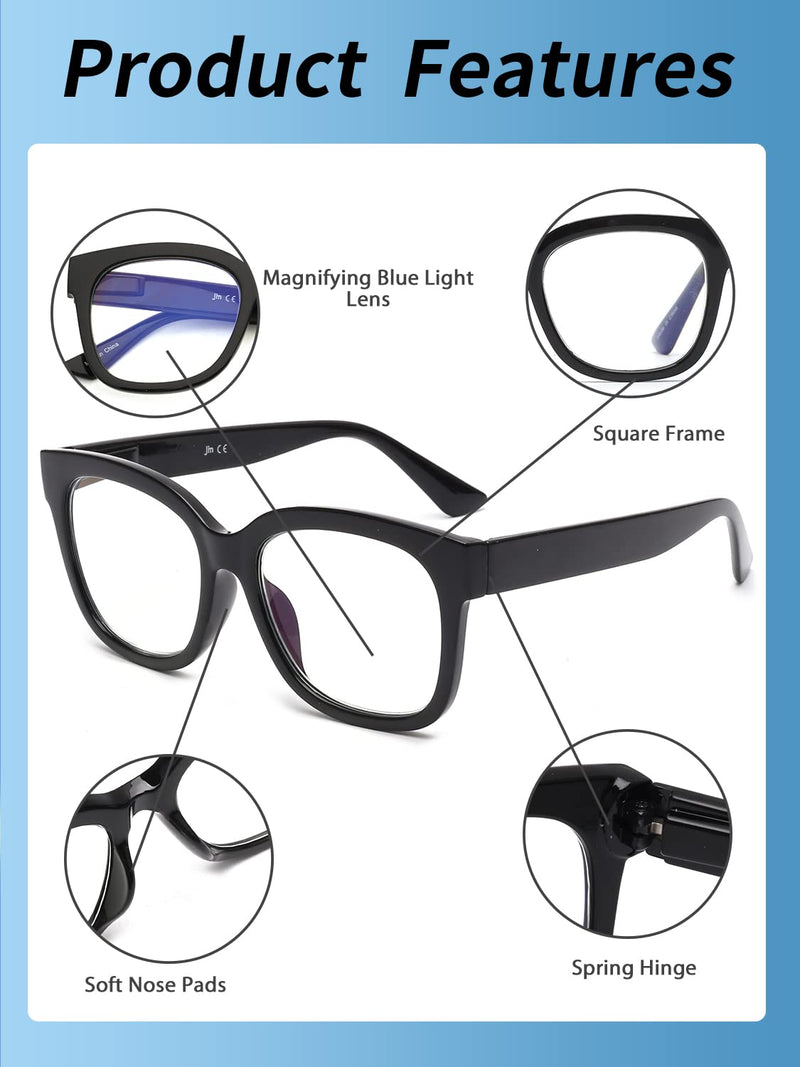 JM 3 Pack Oversized Square Reading Glasses, Blue Light Blocking Computer Reader for women men 3 Pack Mixed Color 1.5 x - BeesActive Australia