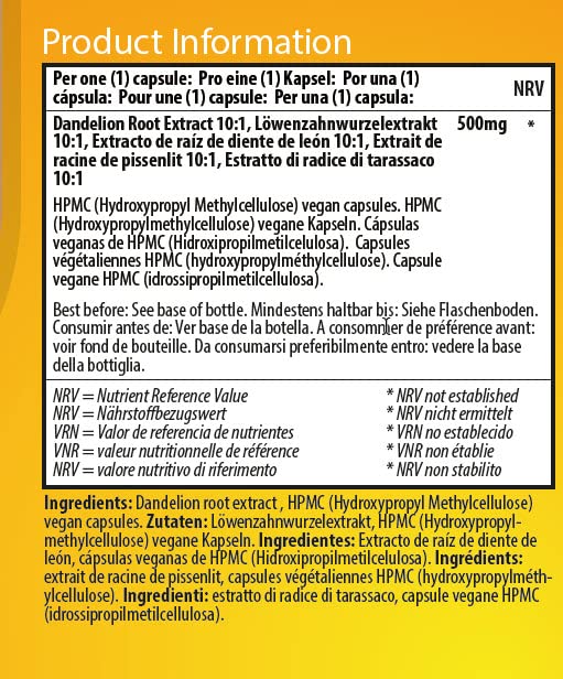 Dandelion Root Extract Capsules 500 mg 120 Capsules 1 - BeesActive Australia