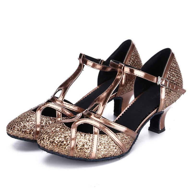 [AUSTRALIA] - DKZSYIM Women's Fashion Ballroom Party Glitter Latin Dance Shoes Model CMJ-511 5.5 5cm Bronze-1 