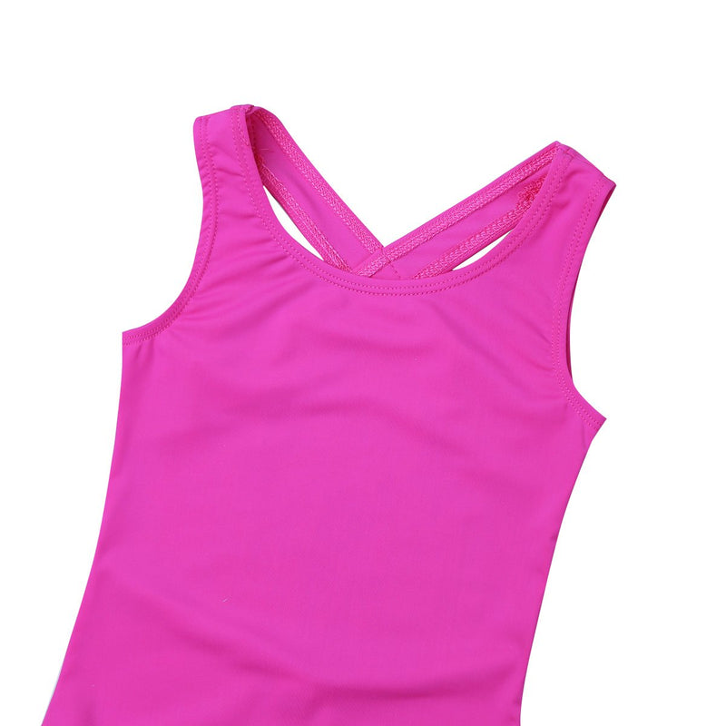 [AUSTRALIA] - TiaoBug Kids Girls Mesh Tank Ballet Leotard Jumpsuit One-Piece Sleeveless Gymnastic Bodysuit Romper Top Clothes Outfits Lace Back Rose Red 8 / 10 