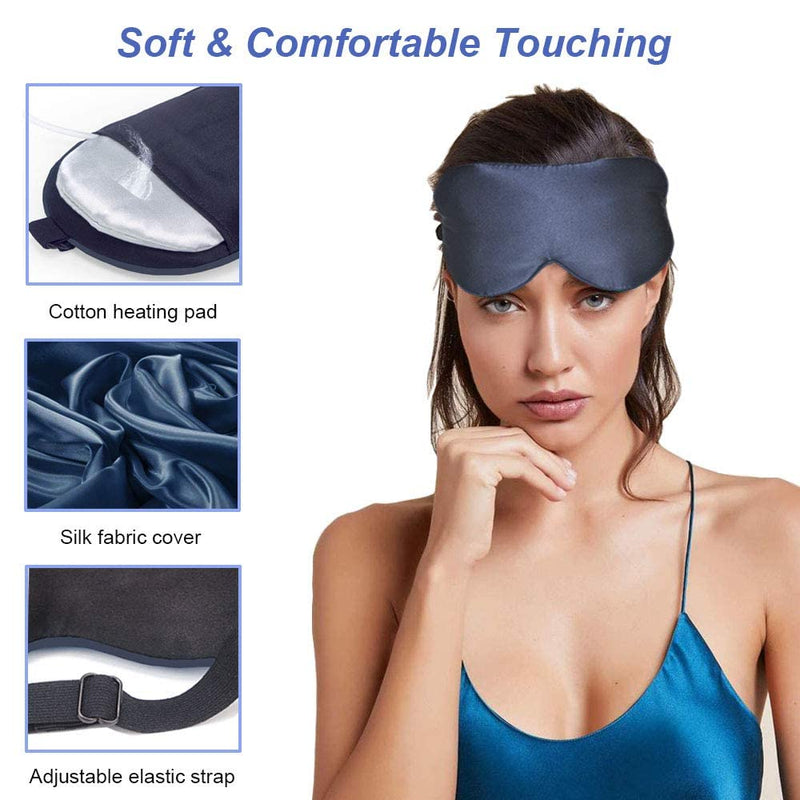 Silk Heated Eye Mask, PJYU Hot Eye Compress for Dry Eyes, Puffy Eyes, Blepharitis Treatment, Relieve Eye Strain, Styes Eye, MGD and Dry Eye Syndrome (Navy Blue) - BeesActive Australia