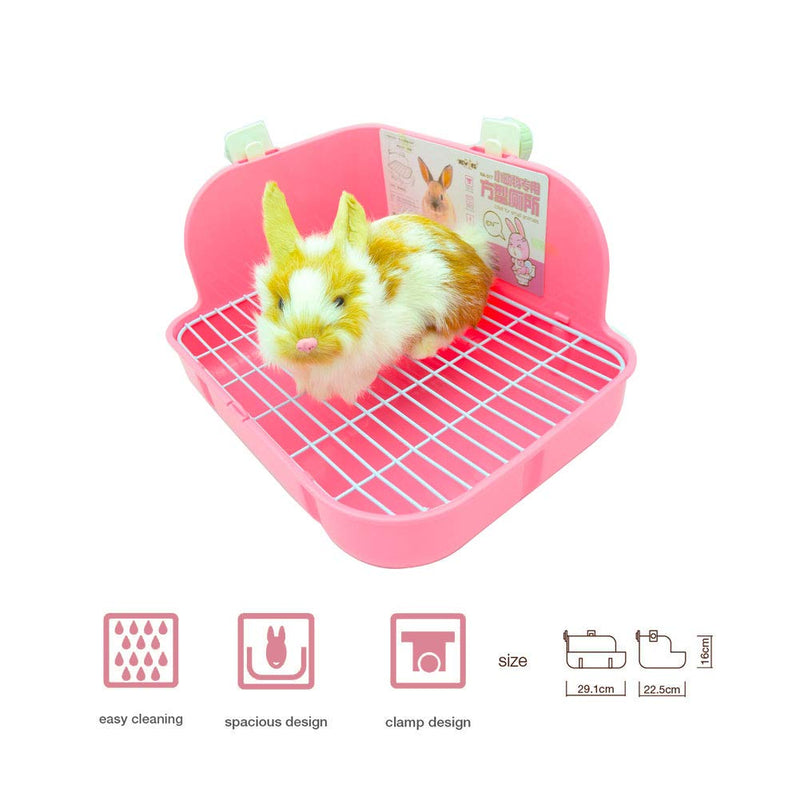 SunshineBio Rabbit Litter Box Toilet for Small Animal Bunny Rabbits Guinea Pig Galesaur Ferrets Corner Litter Pan Potty Trainer with Stainless Steel Panel Small Pets Cage Toilet Bedding Box Pink - BeesActive Australia