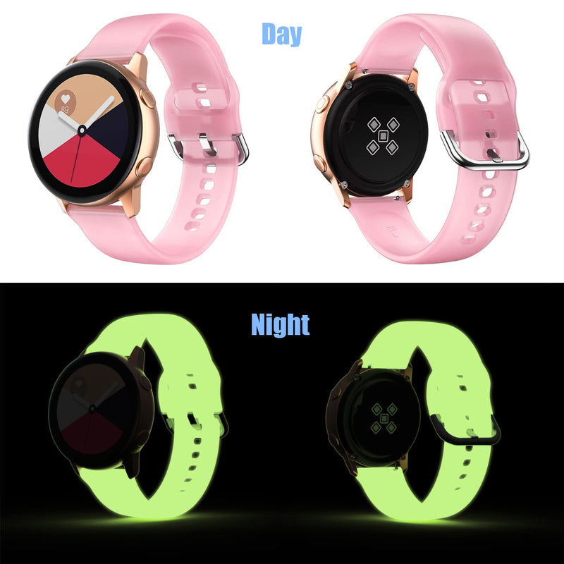TOOLAIK 20mm Watch Band Compatible with Samsung galaxy watch 4 band 40mm/44mm,galaxy active 2 watch band 40mm,galaxy watch active 2 bands 44mm,galaxy watch 3 41mm band,20mm silicone sport Watch Strap Black/Luminous Pink/Glitter Powder Blue - BeesActive Australia