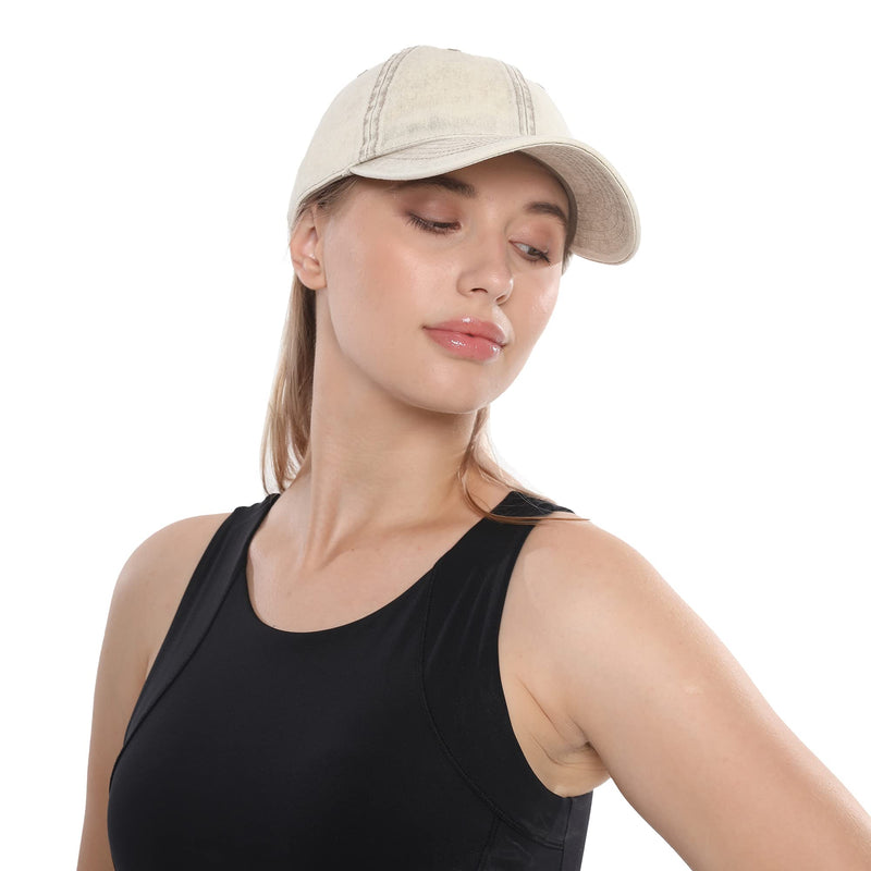 HH HOFNEN Men and Women Washed Cotton Baseball Cap Snow Classic Style Adjustable Low Profile Dad Hat #1 Snow Beige - BeesActive Australia