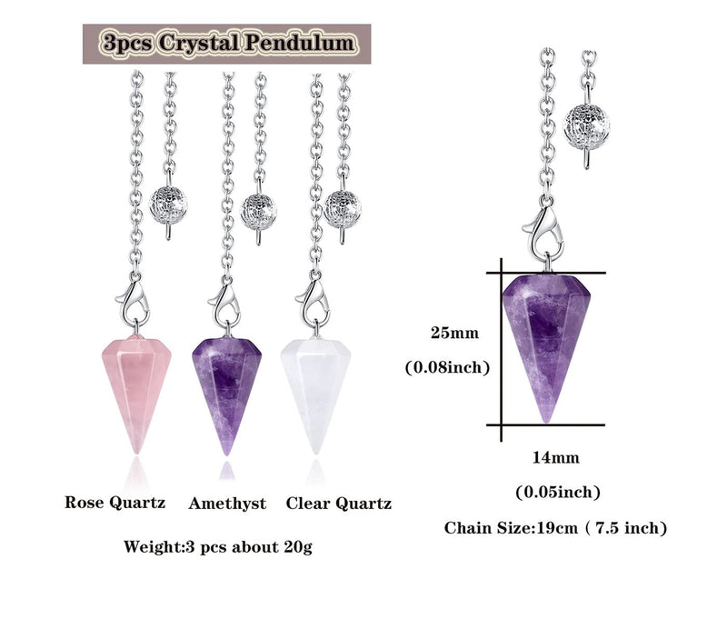 XIANNVXI 3 Pcs Crystal Pendulum Amethyst Rose Quartz Clear Quartz Pendulums for Divination Dowsing Pendulum Crystals Gemstones Cone Pendant Reiki Witchcraft Wicca Supplies A - Amethyst,rose Quartz,clear Quartz - BeesActive Australia