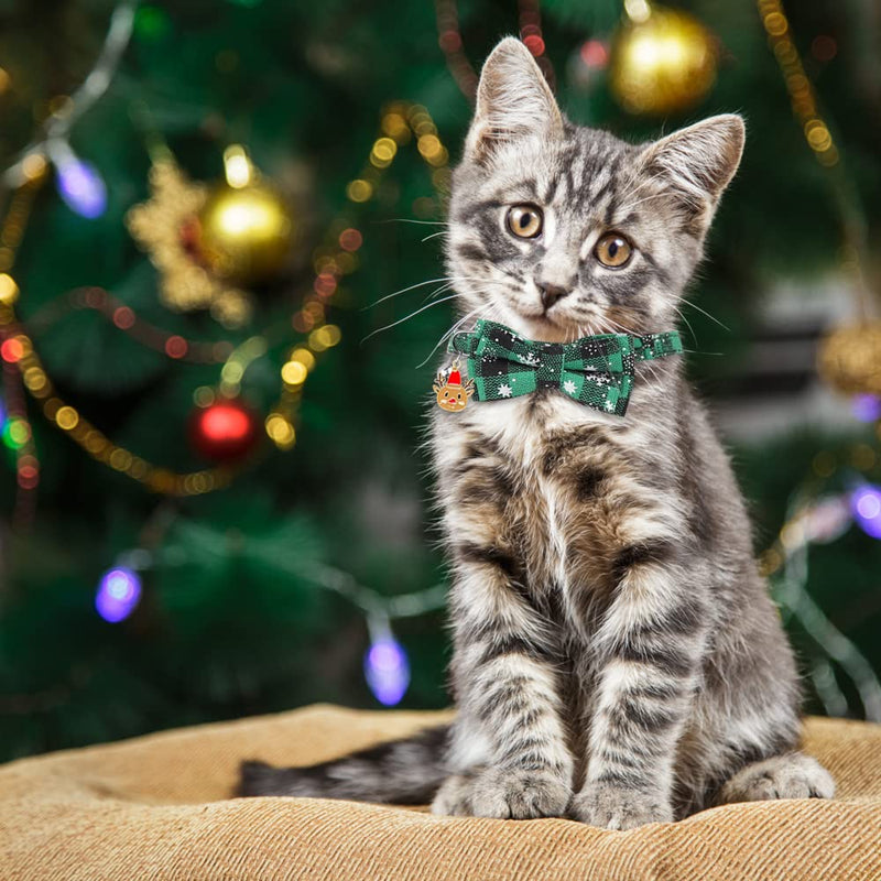 YUJUN 3Pack Christmas Cat Collars Breakaway with Bow tie and Bell Christmas Adjustable Plaid Snowflake Collar Buckle Safety for Puppy Kittens - BeesActive Australia