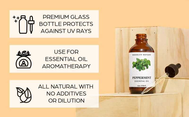 Brooklyn Botany Peppermint Essential Oil – 100% Pure and Natural – Therapeutic Grade Essential Oil with Glass Dropper - Peppermint Oil for Aromatherapy and Diffuser - 4 OZ - BeesActive Australia