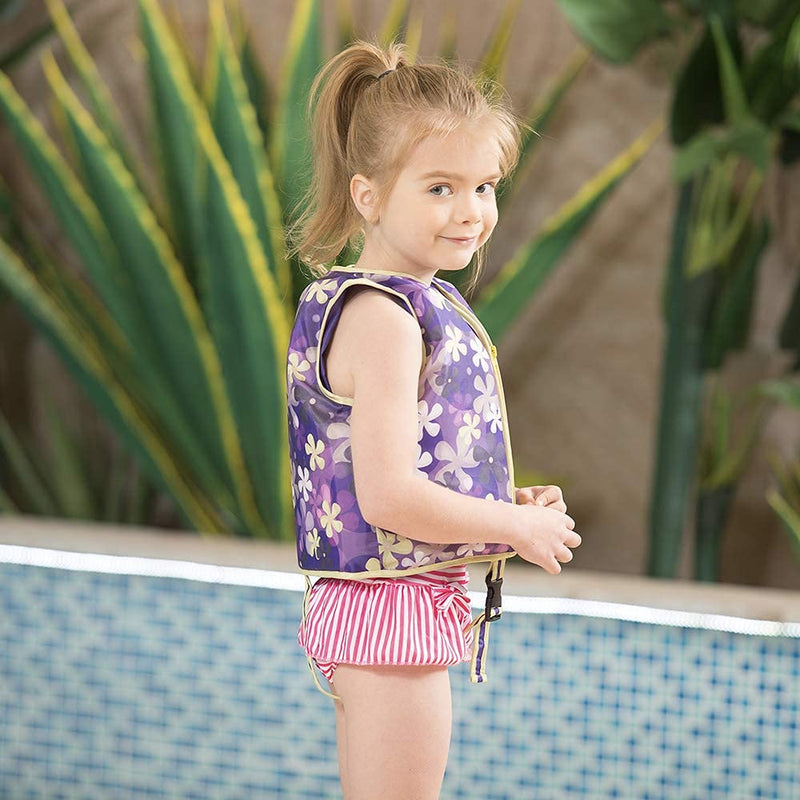 Megartico Swim Float Vest Kids Childrens Swimming Jacket Buoyant Aid (Puppy Dog/Flower Power/Shark/Dorado) New Purple Sakura 2-4 - BeesActive Australia