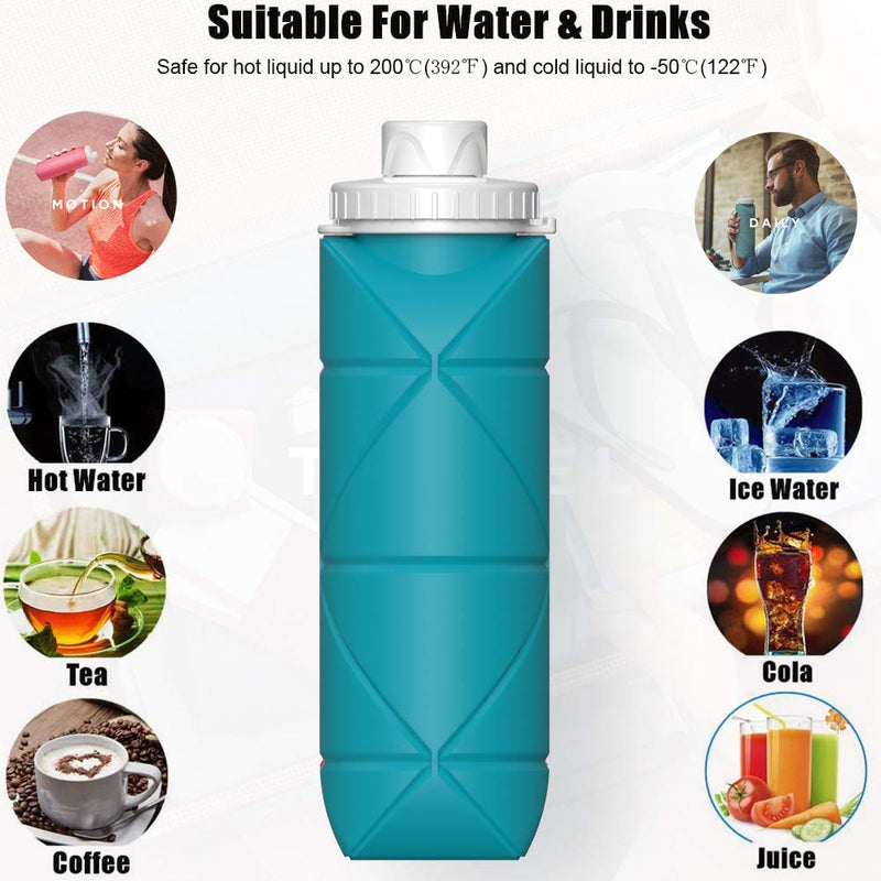 SPECIAL MADE Collapsible Water Bottle Leakproof Valve BPA Free Silicone Foldable Water Bottle for Gym Camping Sports Lightweight Travel Bottle Durable 20oz Blue - BeesActive Australia