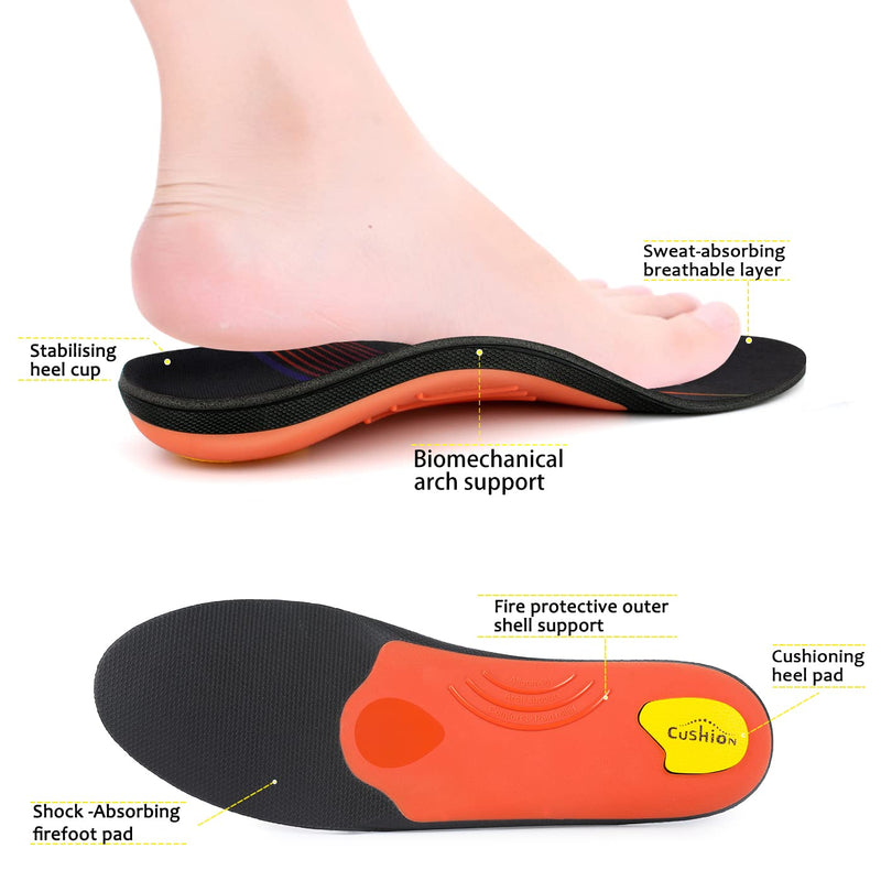 Full Length Arch Support Shock Absorption Orthotic Insole,Insert for Flat Feet,Plantar Fasciitis,Relieve Foot Soreness Unisex,Suitable Athletic,Work Shoes(Size:UK-5,Length:9.44",Black) UK-5-24CM--9.44" Black - BeesActive Australia
