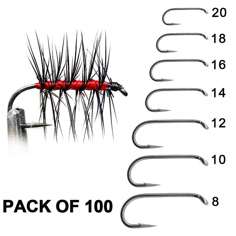 Fly-Hooks-for-Fly-Tying-Dry-Wet-Nymph-Flies Curved Czech Scud Fly-Fishing-Hooks 8# ~22# Assortment Pack of 100 Hooks 1-Standard Dry Fly Hook. #18 -100 PACK - BeesActive Australia
