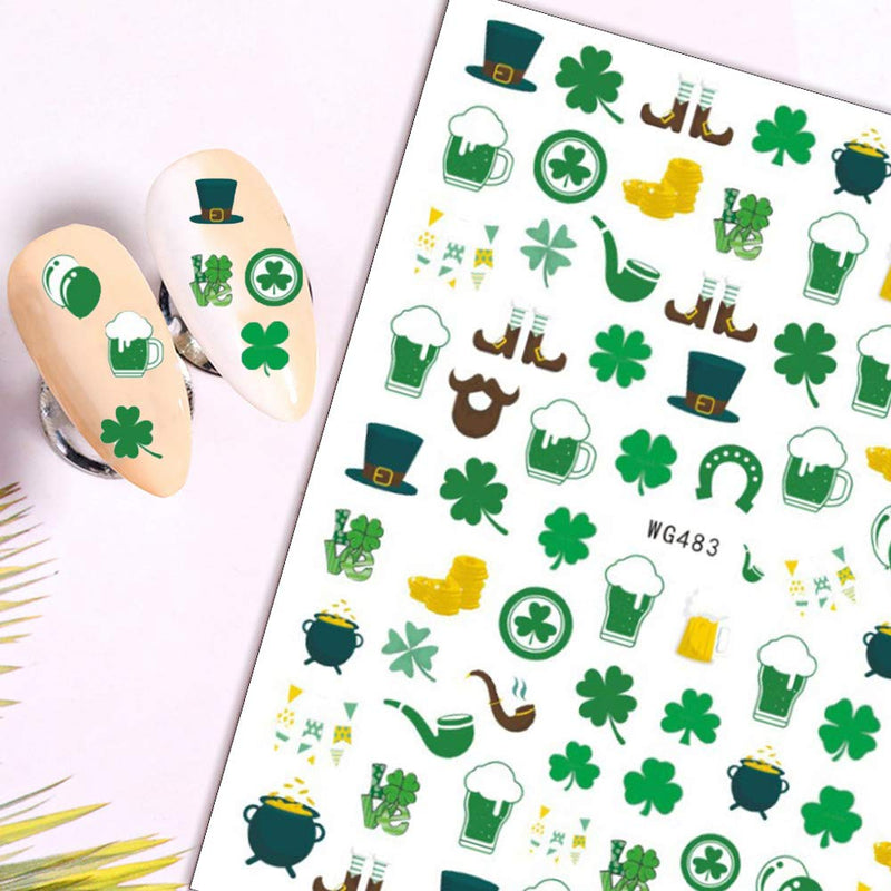 St. Patrick’s Day Nail Stickers Decals 7 Sheets Lucky Clover 3D Self-Adhesive Nail Art Stickers Shamrock Leprechaun Luck of The Irish Design Nail Decals for Manicure Nail Tip Decoration - BeesActive Australia