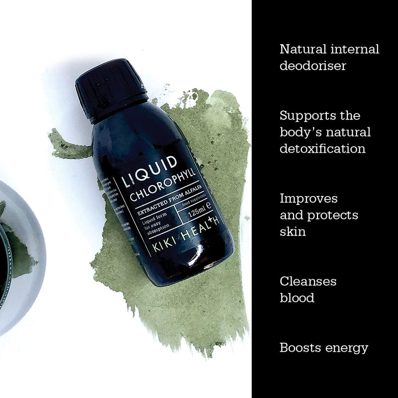 KIKI Health Liquid Chlorophyll 125ml, High Strength, 100mg of Chlorophyll Extract Per Serving, 100% Natural Ingredients, Gluten Free, Vegetarian and Vegan Friendly 125 ml (Pack of 1) - BeesActive Australia