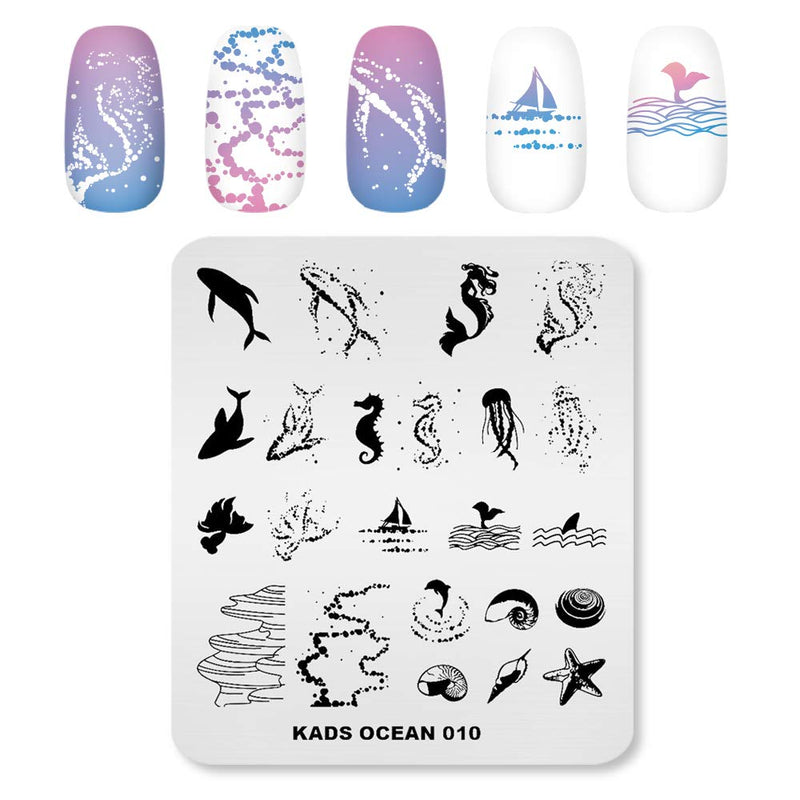 KADS Stamping Plates for Nail Art Ocean Seahorse shell starfish Template Image Plate Stencil Nails Tool (OC010) Oc010 - BeesActive Australia