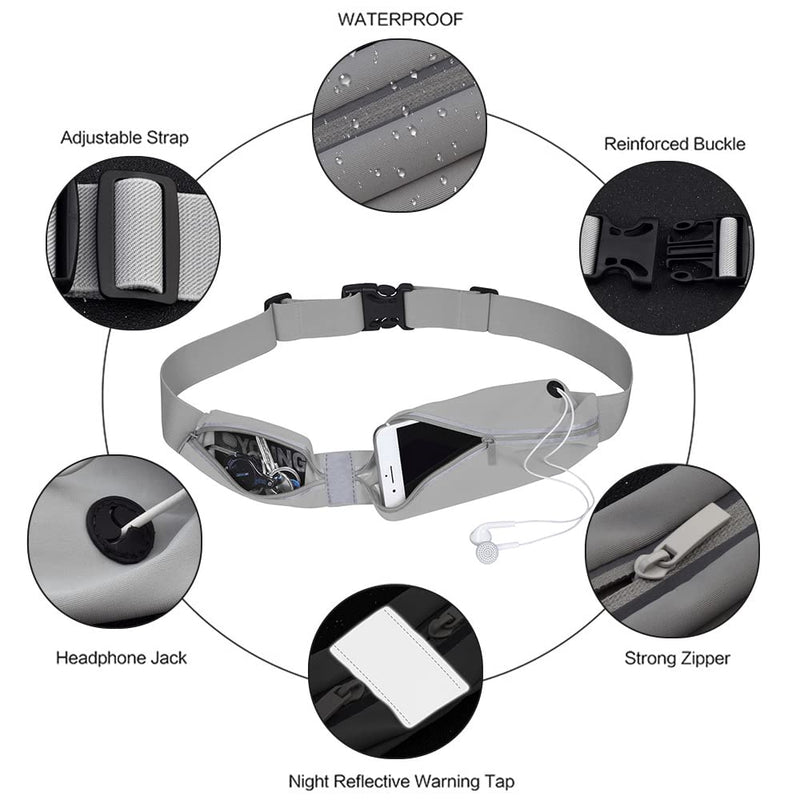 LBW Running Belt for Men Women, Running Waist Belt, Slim Phone Belt, Running Pouch for Walking Hiking Cycling Camping, Waterproof Running Waist Packs (Grey) Grey - BeesActive Australia