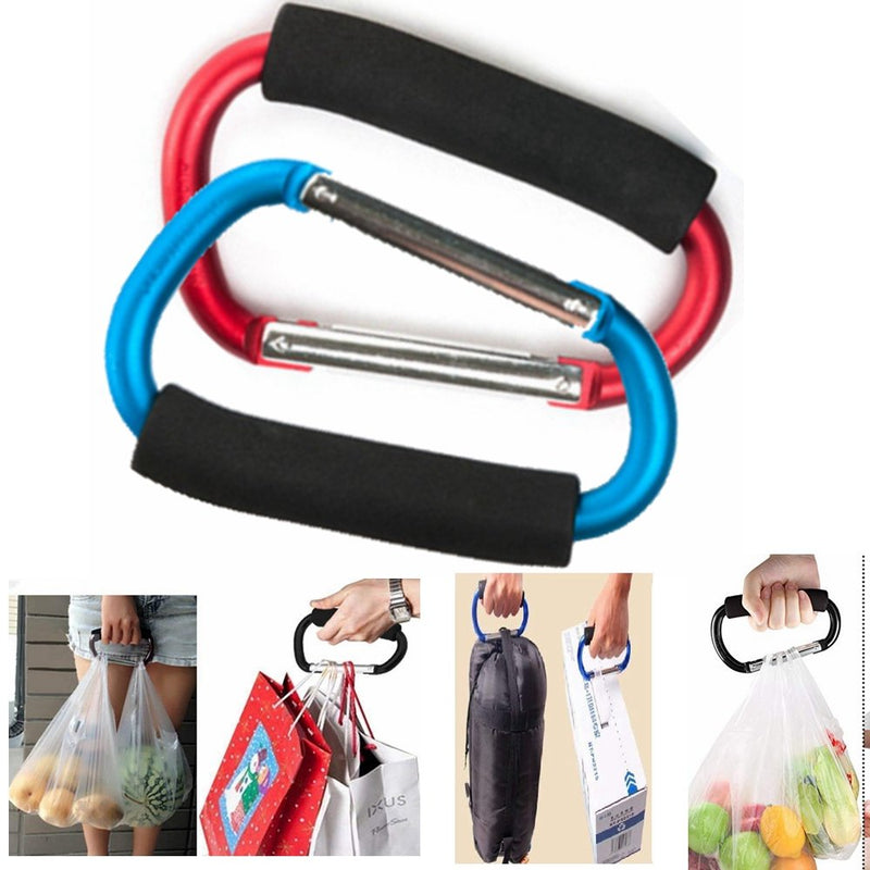 2X Carabiner Hook - 5.4" Large Aluminum D-Style Carry Handle with Sponge for Shopping Bags Handbag Tote Stroller Carrying - BeesActive Australia