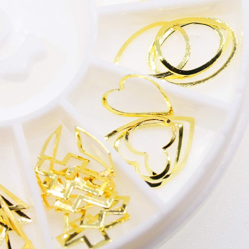 Nail Studs Gold Nail Charms Geometry Hollow Gold Metallic Nail Stud Love Heart Nail Charm Kit 3D Nail Art Jewelry Decoration DIY Craft - BeesActive Australia