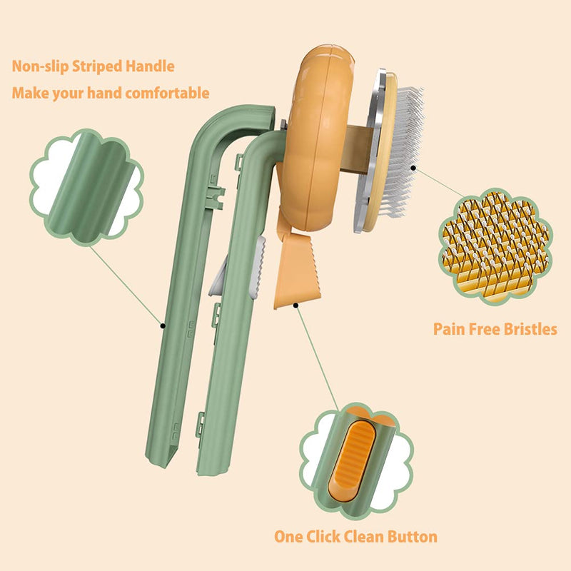 Awpland Pet Pumpkin Self Cleaning Slicker Brush, Cat Massage Comb with Button and Soft Bent Pain-Free Bristles for Shedding and Grooming, Removes Loose Undercoat Gently Tool for Dogs Cats Puppy Rabbit Orange - BeesActive Australia