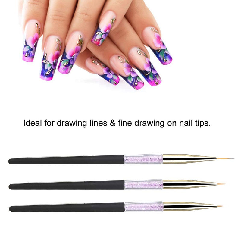 Nail Art Liner Brushes - Nail Pen 3pcs Nail Art Dotting Liner Brush UV Gel Acrylic Nail Painting Pen Drawing Tool Set Rhinestone Handle (Black) Black - BeesActive Australia