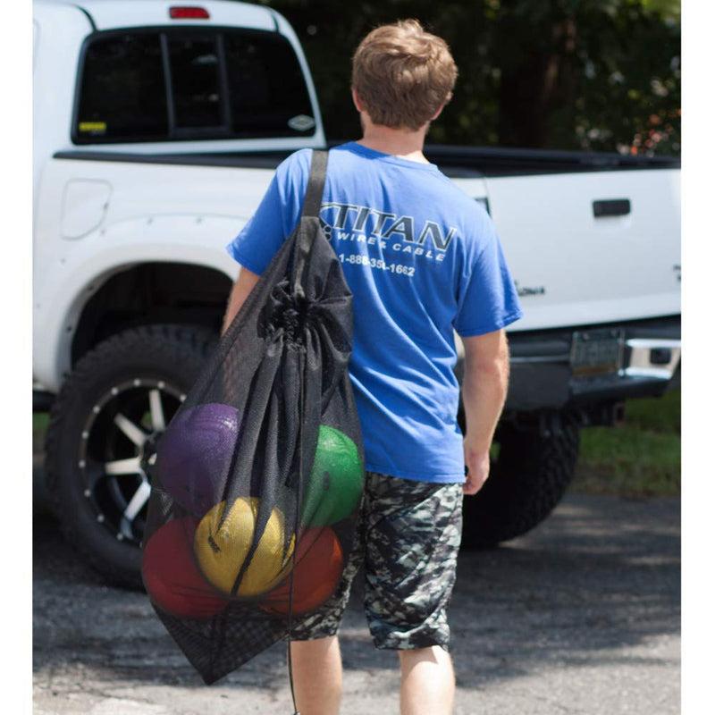 GSE Extra-Large Mesh Sports Ball Drawstring Bag, Sports Equipment Bag, Large Mesh Net Carry Bag with Adjustable Shoulder Strap for Gym Training, Soccer, Football, Basketball, Volleyball, Swimming Black - BeesActive Australia