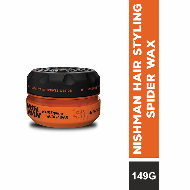 Nish Man Spider S1 Black Widow Wax Series Water Based Men’s Hair Styling Natural Shine Ultra Strong Hold Nishman Wax 150 ml (S1 Black Widow) - BeesActive Australia