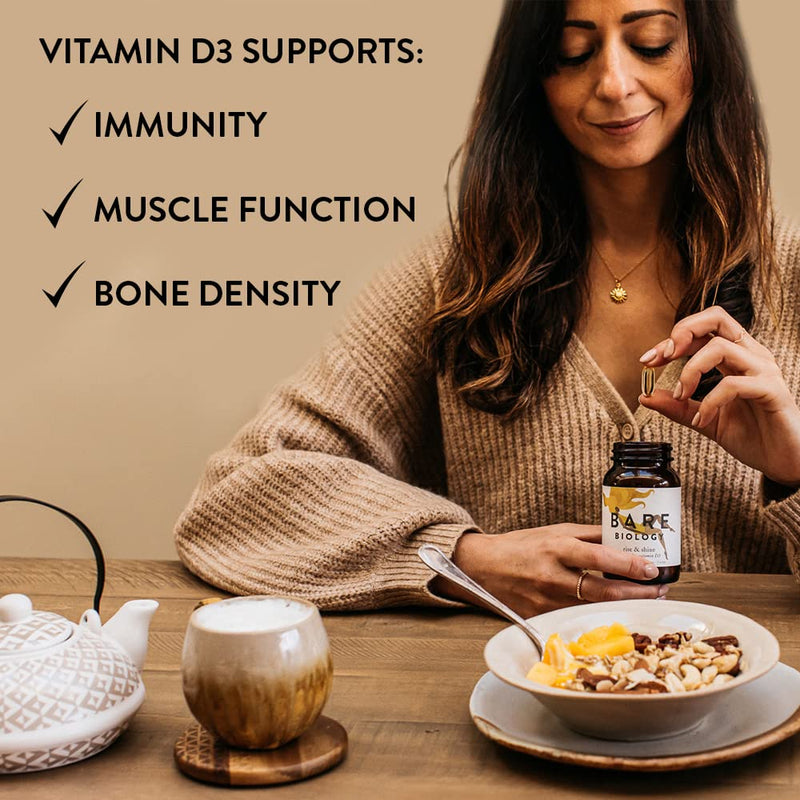 Bare Biology Rise & Shine Omega 3 Fish Oil + Vitamin D3 � High Strength EPA & DHA from Sustainably Sourced Fish, Immune Health Supplement (60 Capsules) - BeesActive Australia