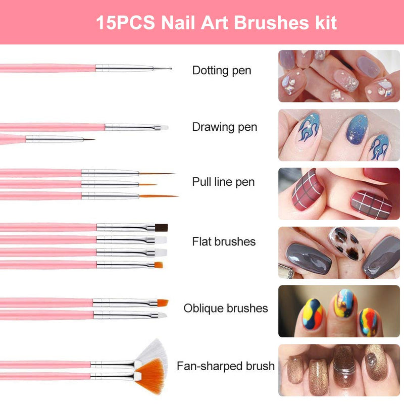 Nail Art Kit, WOVTE 37Pcs Nail Design Tools with 15pcs Nail Art Brushes, Nail Dotting Tool, Nail Foil, Nail Striping Tapes, Rhinestones Crystals and Nail File Kit for Nails - BeesActive Australia
