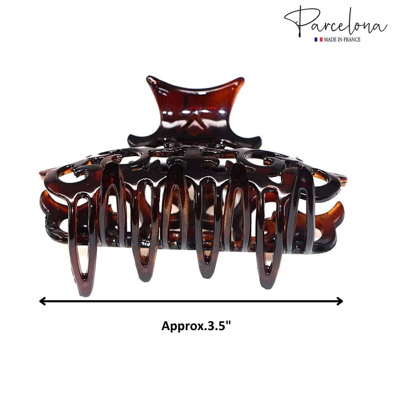 Parcelona French Beau Tortoise Shell Medium 3 1/2" Cellulose Acetate Made in France Jaw Hair Claw Clip Clutcher Clamp for Women and Girls - BeesActive Australia
