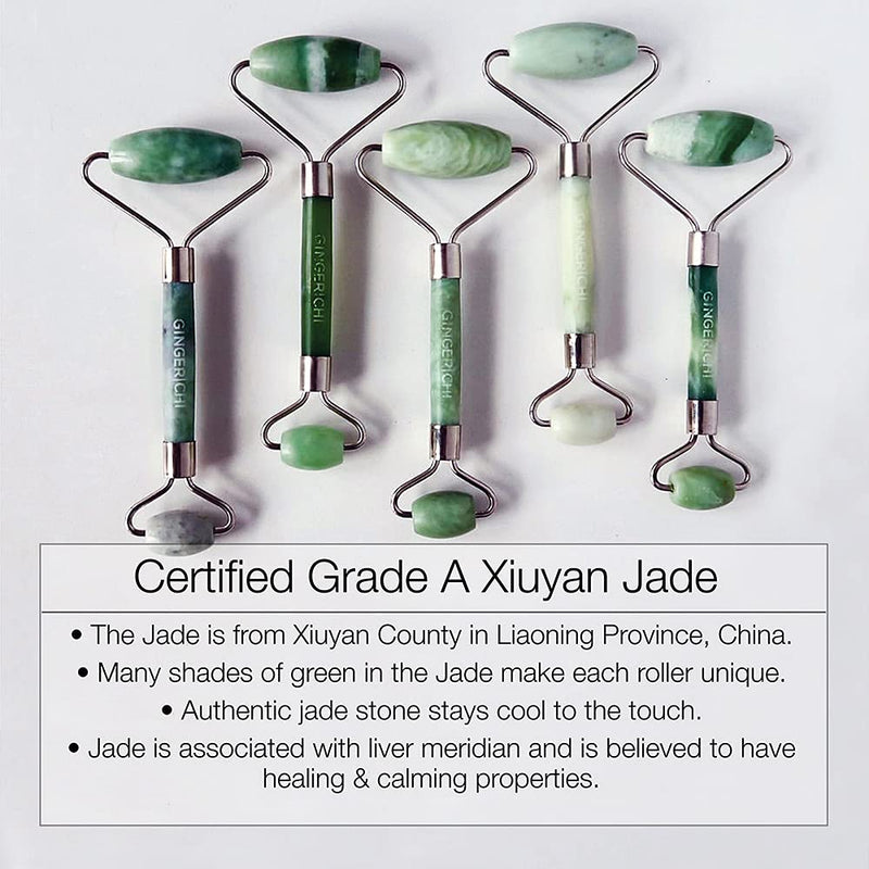 GingerChi Jade Roller for Face - 1 Pc Anti-Aging & Slimming Face Roller for Eyes, Cheeks, Forehead, & Neck, Handmade Skin Care Facial Tool Made from 100% Natural Jade - BeesActive Australia