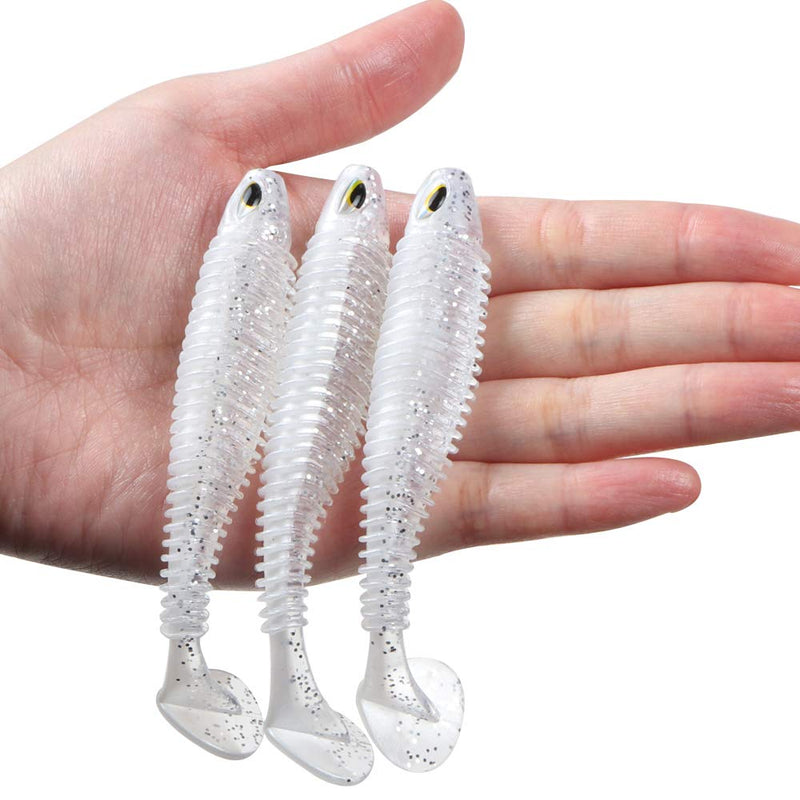[AUSTRALIA] - JOHNCOO Fishing Lure Lifelike 3D Eyes Silicone Shad Soft Wrom Minnow Swimbait Bass Fishing Multiple Color Paddle Tail Baits Artificial Lures #C 80mm/3.15in 
