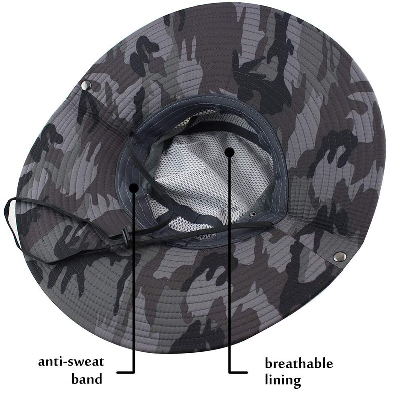 [AUSTRALIA] - CAMOLAND Breathable Wide Brim Boonie Hat Outdoor UPF 50+ Sun Protection Mesh Safari Cap for Travel Fishing Camo Mesh Black 