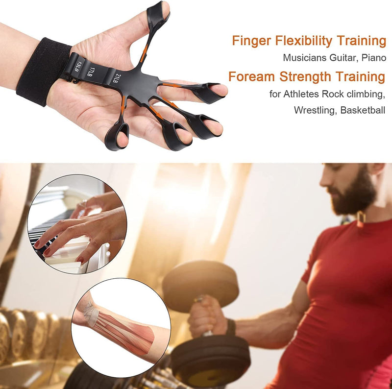 Finger Strengthener, Grip Strength Trainer, Finger Exerciser, 6 Resistant Level Finger Exerciser, Hand Strengthener for Strength Training, Finger Flexion Extension Training(2pcs) 2 PCS (Black+Gray) - BeesActive Australia