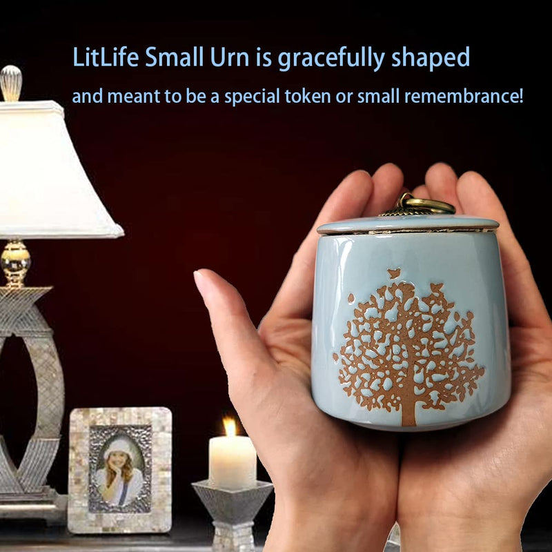 Small Cremation Urns for Human Ashes Adult Male Female - Tree of Life Blue Decorative Urns Mini Pet Urn for Dogs Cats Ashes Keepsake Memorial Box Funeral Set Burial Urns for Cremated Remains Ash Vial Sky Blue - BeesActive Australia