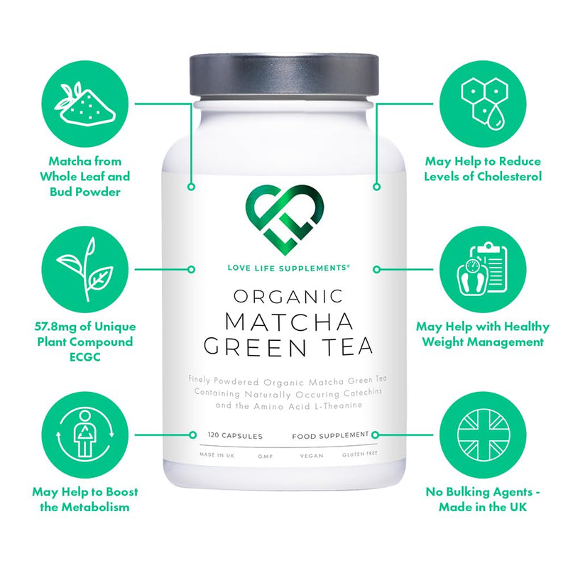 Organic Japanese Matcha Green Tea Capsules (New & Improved) | 120 Capsules (60 Servings) 1000mg per Serving | Powerful Anti-Oxidant | No Fillers - Pure Matcha Powder | Made in UK Under GMP License - BeesActive Australia