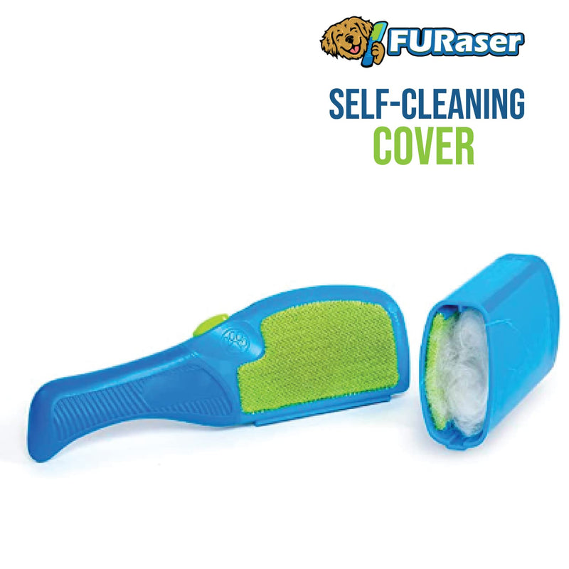 FURaser Dog Grooming Brush for Dogs & Cats, Long and Short Hair Dematting Comb, Topcoat & Undercoat Rake Deshed Tool -Silicone Bristles, De Shedding Blade, Microfiber Pad, Rubber Handle (Blue) DeShedding Tool with Self Cleaning Cover - BeesActive Australia
