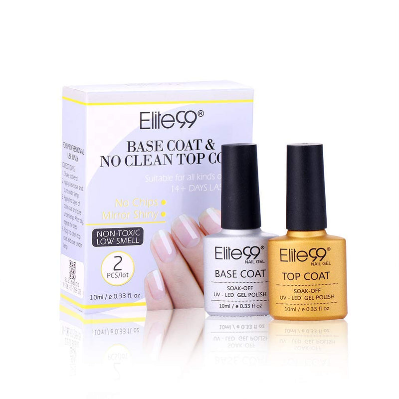 Elite99 No Wipe Top Coat Base Coat Gel polish Soak Off UV LED Gel Nail Polish Lacquer 10ml Clear - BeesActive Australia