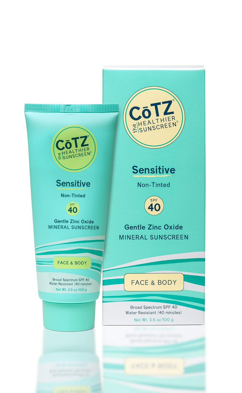 COTZ Sensitive Non-Tinted Zinc Oxide Mineral Sunscreen for Body and Face; Broad Spectrum SPF 40; 3.5 oz / 100 g - BeesActive Australia