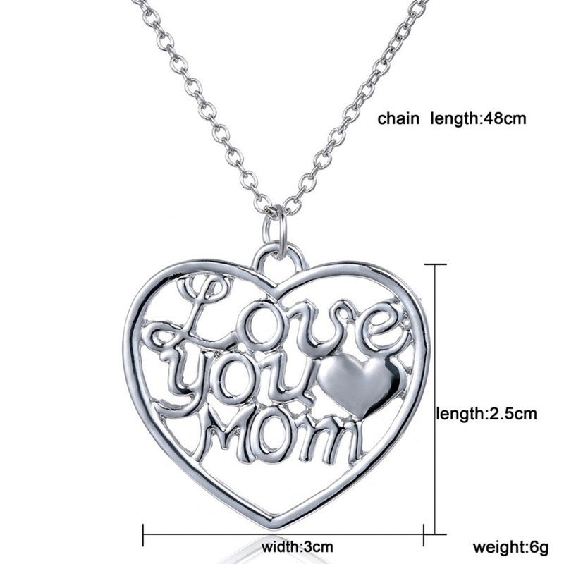 MagicW Gifts for Mom Women Love You Mom Heart Pendant Necklace Mom Gifts Charm Fashion Chain Necklace Gifts for Mom from Son Daugter - BeesActive Australia