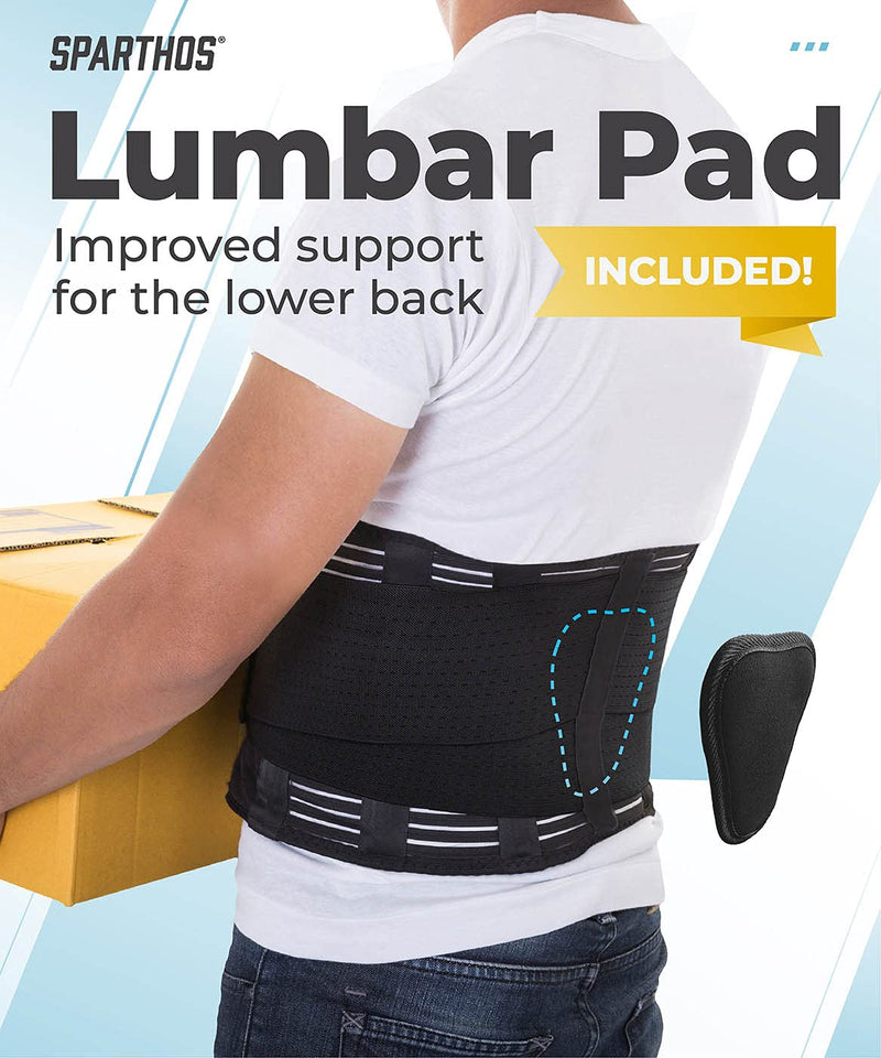 Sparthos Back Brace for Lower Back Pain - Immediate Relief from Sciatica, Herniated Disc, Scoliosis - Breathable Design With Lumbar Support Pad - For Home & Lifting At Work - For Men & Women - (Large) Large (Pack of 1) Black - BeesActive Australia