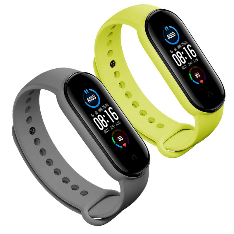(4/5/8 PACK) Xiaomi Mi 5 & Mi 6 Strap/Amazfit Band 5 Replacement Bands for Mi Band 5 & Mi 6 SmartWatch Bands & Amazfit Band 5, Skin-Friendly Soft & Flexible Silicone Straps for Male and Female Gray/Lemon Green/Orange/Purple - BeesActive Australia