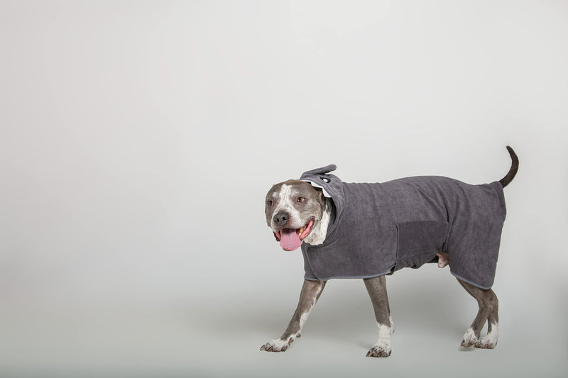 BoxDog Wearable Microfiber Dog Towel with Monster or Shark Hoodie | Soft Dog Bathrobe (Large, Grey Shark) Large - BeesActive Australia