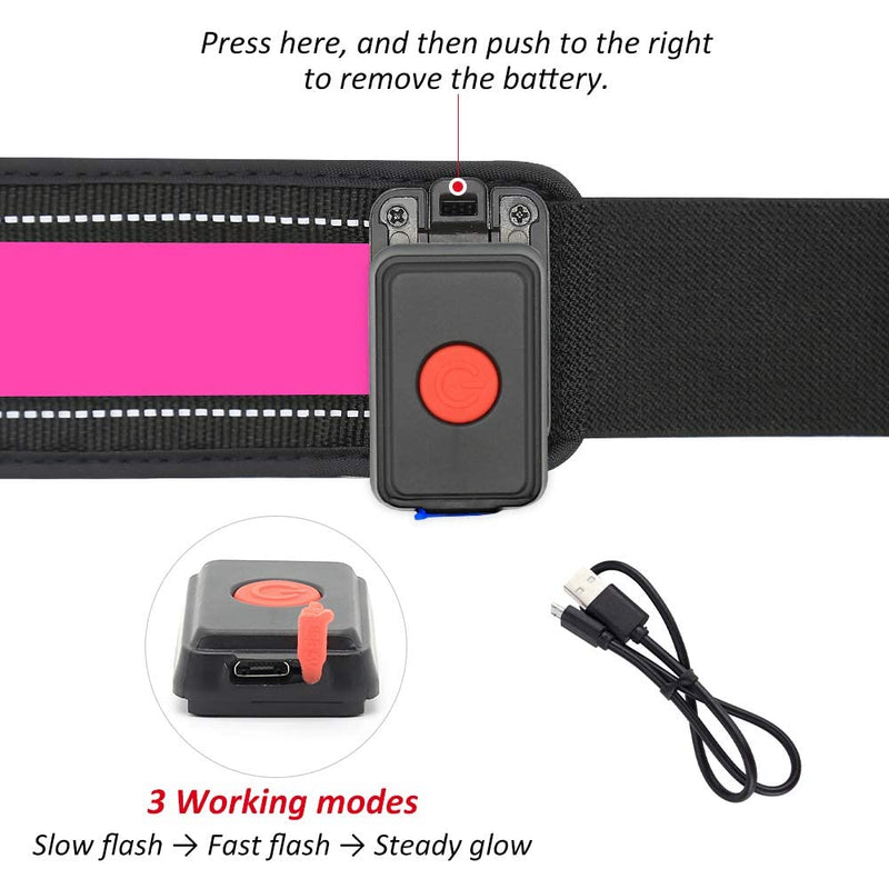 Illumifun Elastic LED Running Belt - USB Rechargeable - Glowing LED Waistband, High Visibility Waist Light, Light Up Safety Gear for Running, Cycling, Camping, Walking, etc Pink - BeesActive Australia