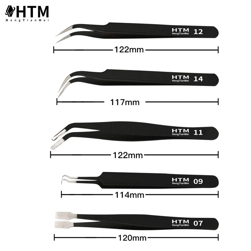 HengTianMei Precision Tweezers Set Anti-static ESD Tweezers Kit, Equipped with carving knife, metal crowbar and storage bag (12 PCS) 12 PCS - BeesActive Australia