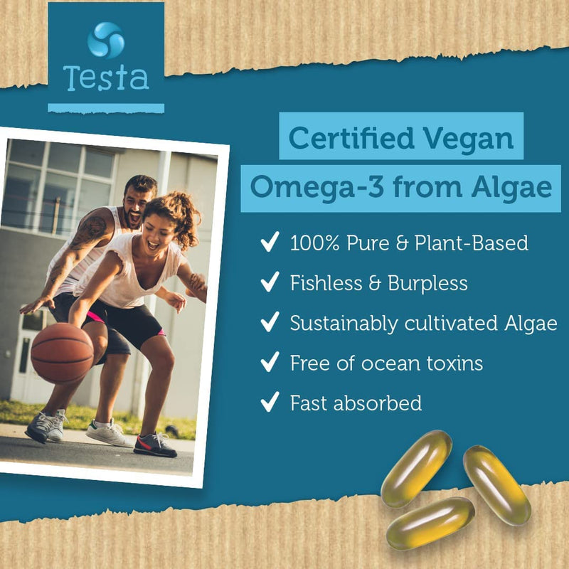 Vegan Omega 3 Supplement - High Strength 325mg DHA + 150mg EPA per Capsule - Only 1-a-Day - Supports Heart, Brain, Joint Health - Plant-based Omega 3 from Algae Oil - Plastic Negative, RTG, and Kosher - Two Months Supply - BeesActive Australia