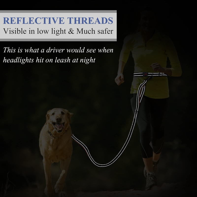 VIVAGLORY Hands Free Dog Leash with Shock-Absorbing Bungee for Medium & Large Dogs, Reflective Adjustable Waist Leash with Dual Padded Handle for Walking, Jogging, Running, Hiking Fits waist 25½"~44" Navy Blue/Black - BeesActive Australia