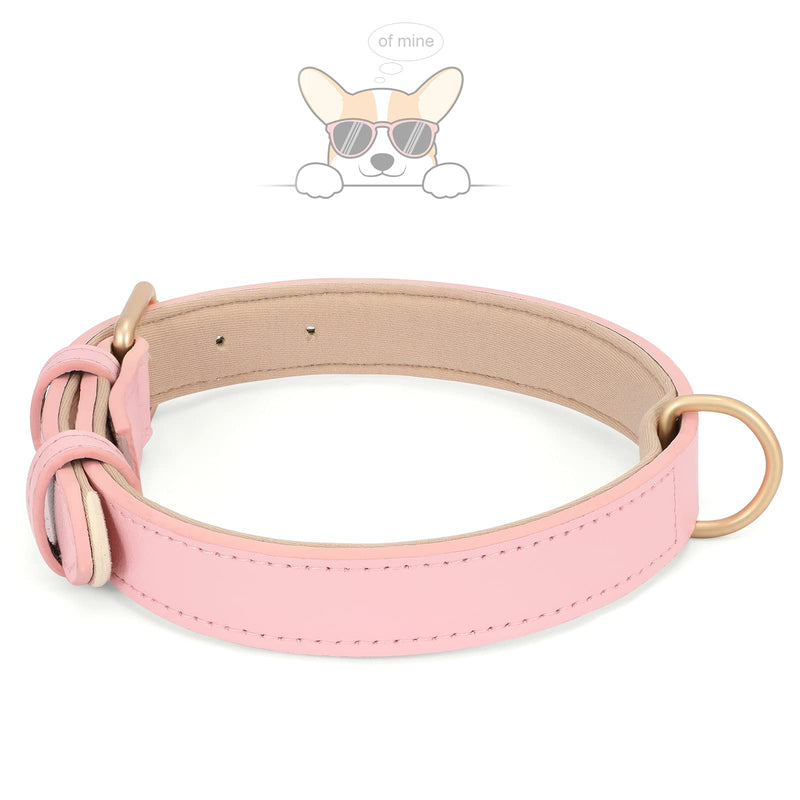 WHIPPY Leather Dog Collar for Small Medium Large Dog Adjustable Soft Breathable Leather Padded Puppy Collar with Alloy Buckle Heavy Duty Waterproof Classic Dog Pet Collar S:Neck 13"-17",Width 0.78" A-pink - BeesActive Australia