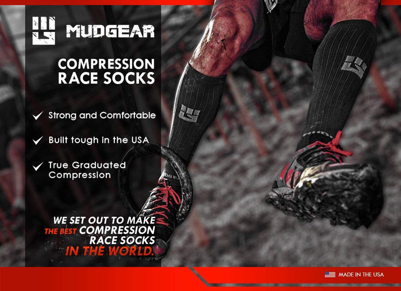 [AUSTRALIA] - MudGear Premium Compression Socks - Run, Hike, Trail, Recovery Black/Gray Large 