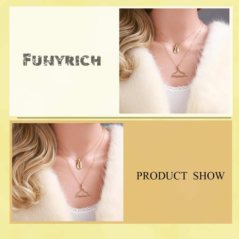 Funyrich Boho Layered Shell Necklaces Chain Fishtail Pendant Chain Necklace Jewelry for Women and Girls (Silver) Silver - BeesActive Australia